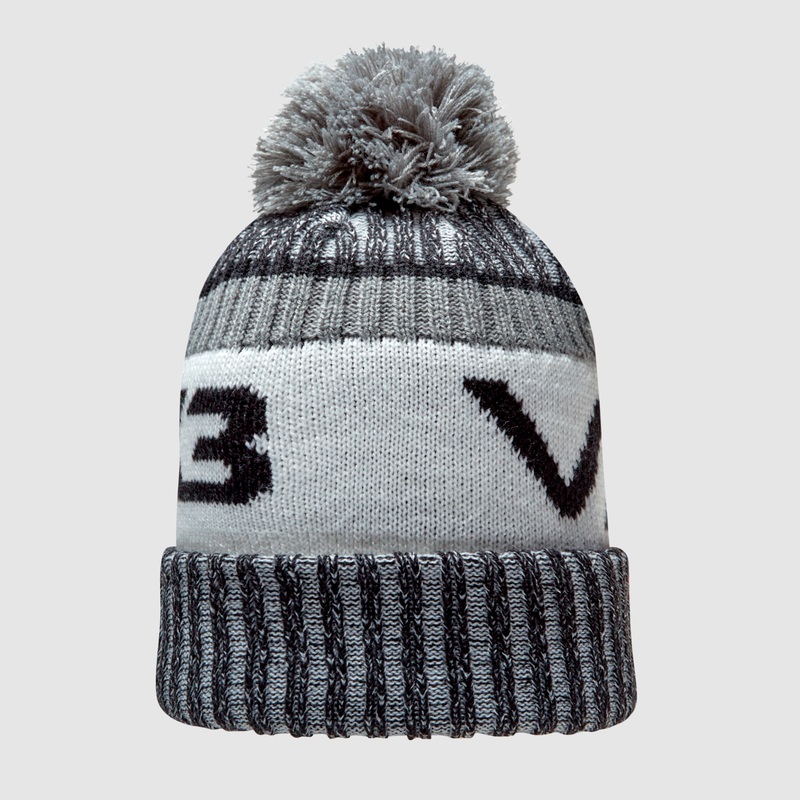 Fleece-Lined Bobble Hat Black/Dark Grey/Antique White