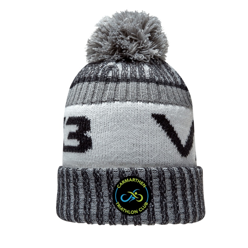 Carmarthen Triathlon Club Marl Bobble Hat Black/Grey/White