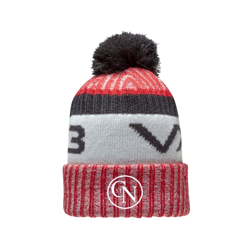 Combe St Nicholas FC Fleece-Lined Bobble Hat Red/Black/Antique