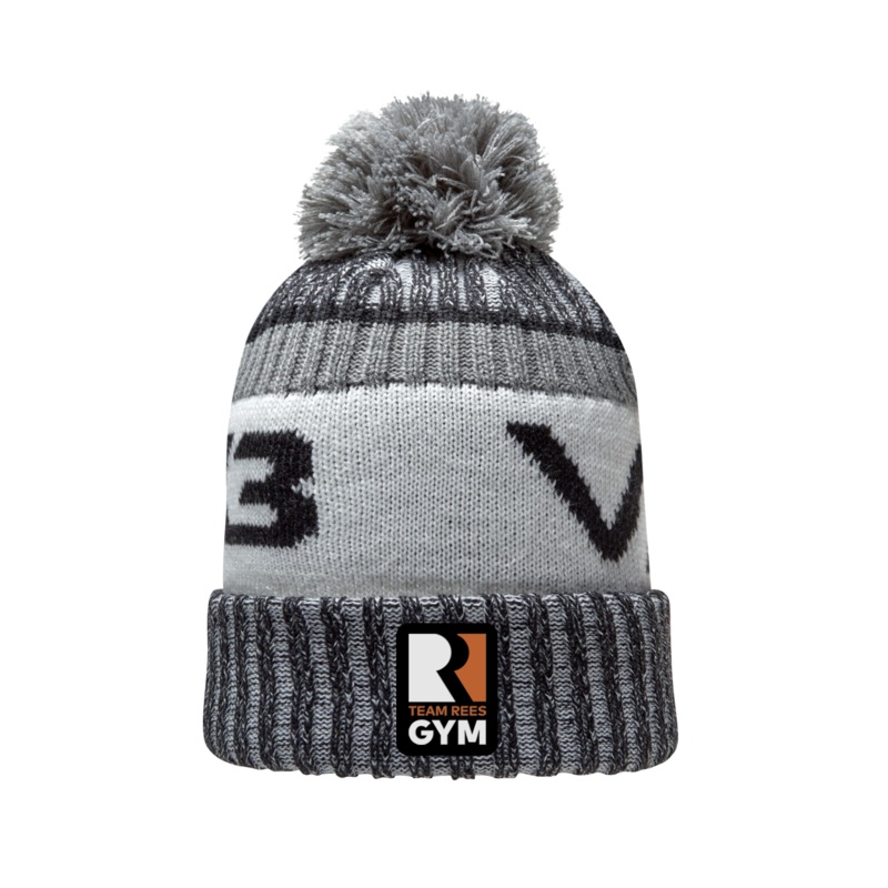 Team Rees Gym Black/Grey Fleece-Lined Bobble Hat