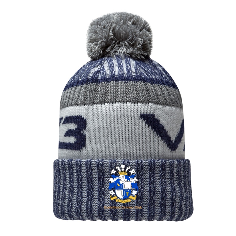 Dukinfield Cricket Club Fleece-Lined Bobble Hat Navy/Dark Grey/Antique