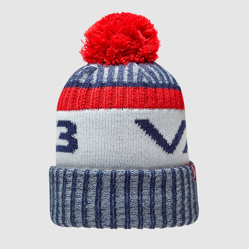 Fleece-Lined Bobble Hat Navy/Red/Antique White